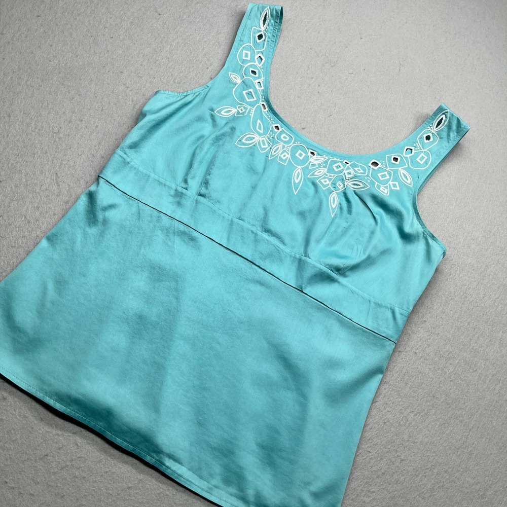 Ann Taylor LOFT Turquoise Eyelet Embroidered‎ Sleeveless Top Size 14 Y2K Boho